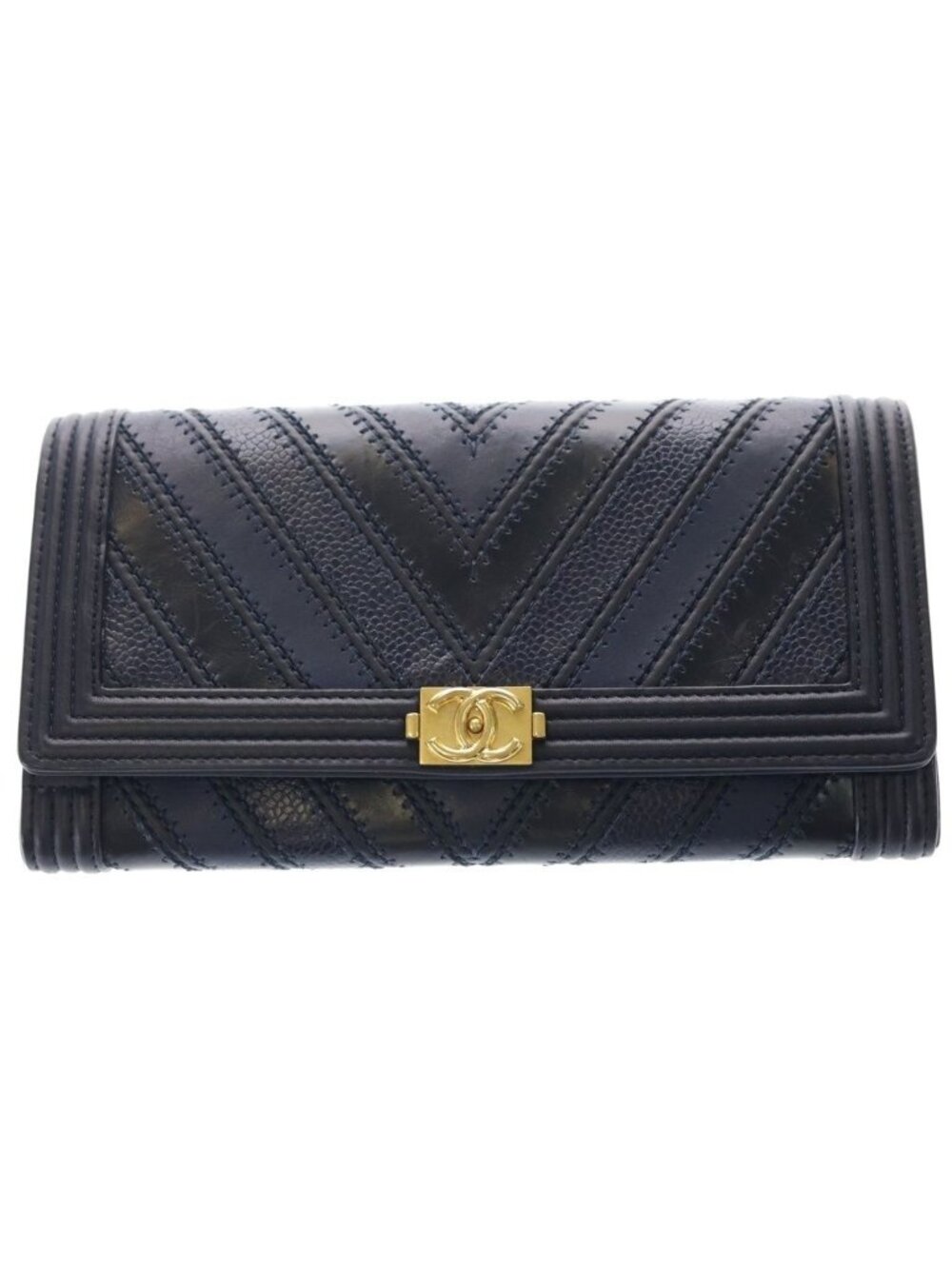 Chanel Chain Wallet Boy Chez Blanc Mini Bag Black Blue Leather Gold